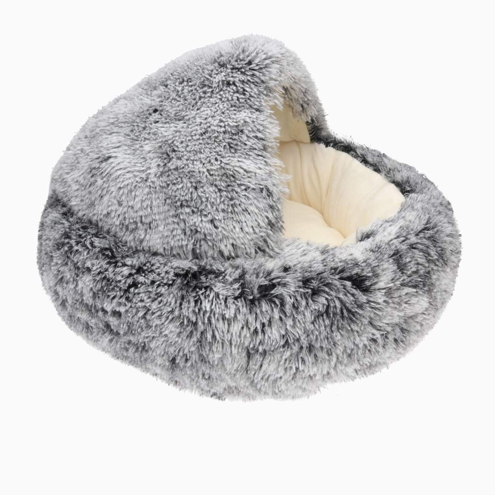 Artic Black Plush Calming Pet Nest Bed to Soothe Cats and Dogs